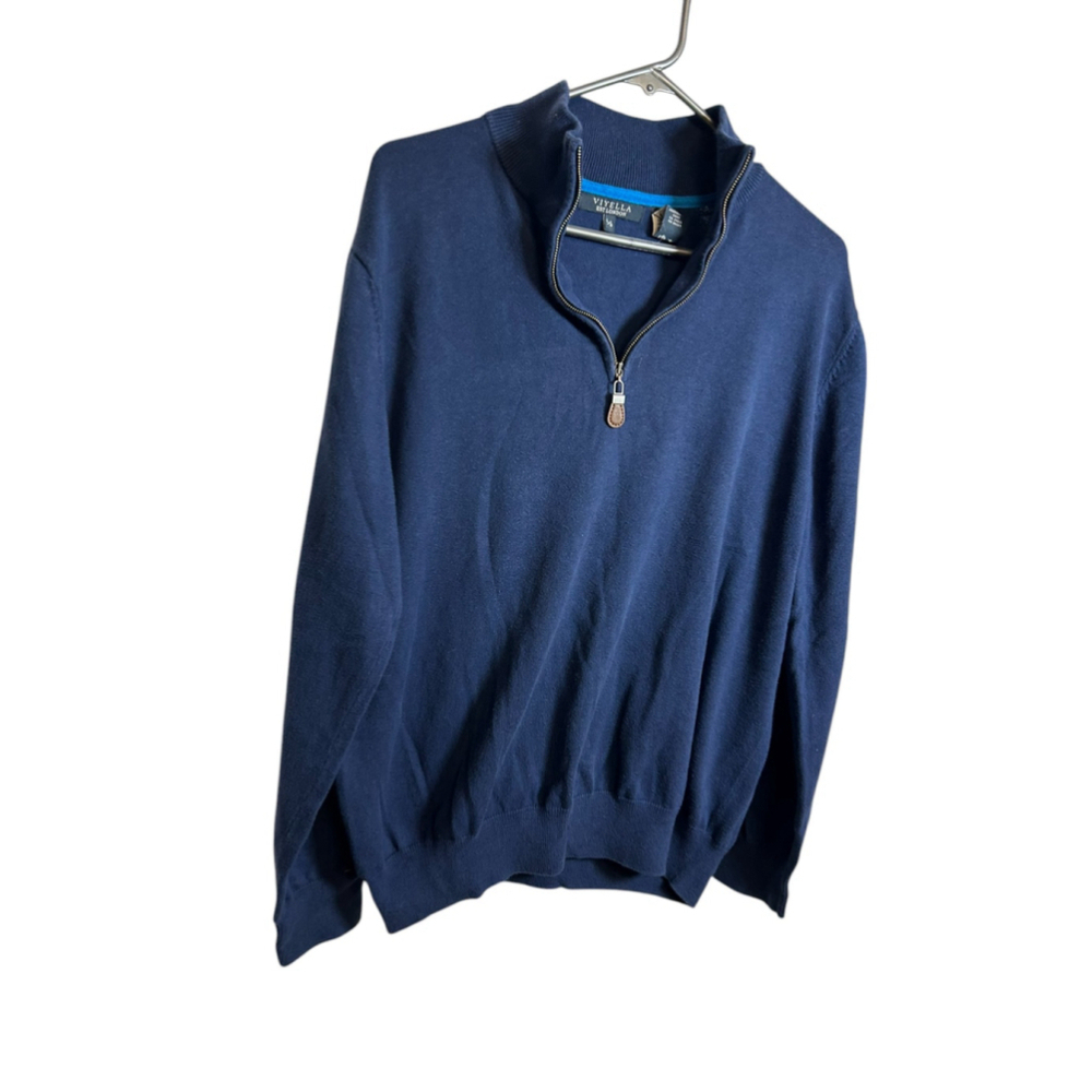 Viyella London Vintage Men's Silk Blend ribbed collar Sweater, L/G, Navy Large